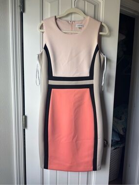 Calvin Klein Sleeveless Colorblock Sheath Dress in Coral, Blush & Black